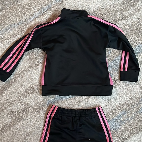Adidas Tracksuit - Pink and Black 3 Stripe 2pc Set - Toddler Girls Size - Picture 6 of 11